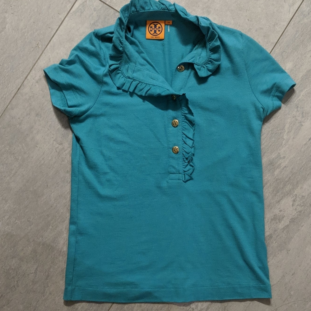 Tory Burch top. Lydia ruffle polo.  Like new.